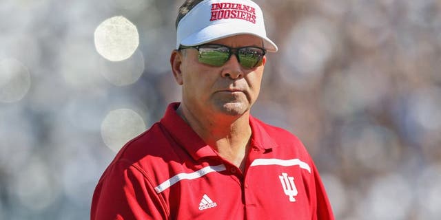 Oct 10, 2015; University Park, PA, USA; Indiana Hoosiers head coach Kevin Wilson walks on the field during the third quarter against the Penn State Nittany Lions at Beaver Stadium. Penn State defeated Indiana 29-7. Mandatory Credit: Matthew O'Haren-USA TODAY Sports