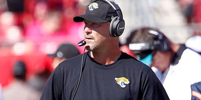 Oct 11, 2015; Tampa, FL, USA; Jacksonville Jaguars head coach Gus Bradley during the second half of an NFL football game against the Tampa Bay Buccaneers at Raymond James Stadium. Tampa won 38-31. Mandatory Credit: Reinhold Matay-USA TODAY Sports