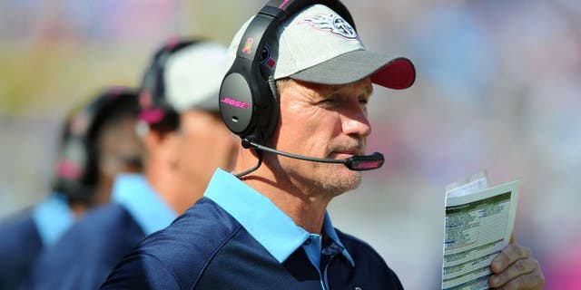 Oct 11, 2015; Nashville, TN, USA; Tennessee Titans head coach Ken Whisenhunt during the second half against the Buffalo Bills at Nissan Stadium. The Bills won 14-13. Mandatory Credit: Christopher Hanewinckel-USA TODAY Sports