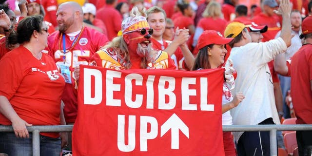 Oct 13, 2013; Kansas City, MO, USA; Kansas City Chiefs fans cheer during the second half of the game against the Oakland Raiders at Arrowhead Stadium. The Chiefs won 24-7. Mandatory Credit: Denny Medley-USA TODAY Sports