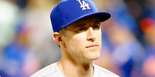 Oct 12, 2015; New York City, NY, USA; Los Angeles Dodgers infielder Chase Utley (26) is introduced prior to the game against the New York Mets in game three of the NLDS at Citi Field. Mandatory Credit: Andy Marlin-USA TODAY Sports