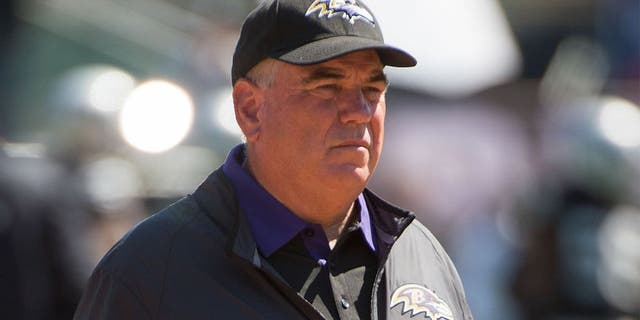 September 20, 2015; Oakland, CA, USA; Baltimore Ravens defensive coordinator Dean Pees before the game against the Oakland Raiders at O.co Coliseum. The Raiders defeated the Ravens 37-33. Mandatory Credit: Kyle Terada-USA TODAY Sports