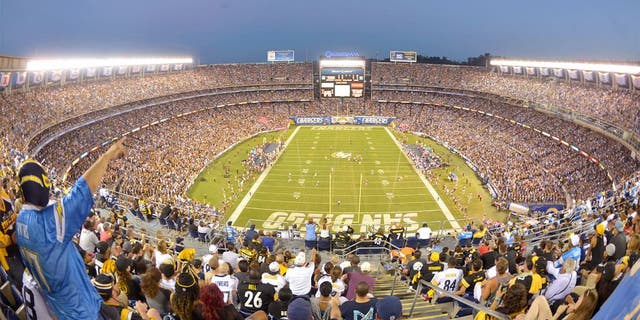 Oct 12, 2015; San Diego, CA, USA; General view of the NFL game between the Pittsburgh Steelers and the San Diego Chargers at Qualcomm Stadium. Mandatory Credit: Kirby Lee-USA TODAY Sports