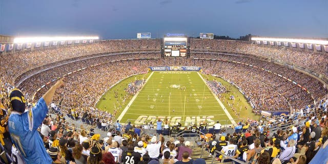 Oct 12, 2015; San Diego, CA, USA; General view of the NFL game between the Pittsburgh Steelers and the San Diego Chargers at Qualcomm Stadium. Mandatory Credit: Kirby Lee-USA TODAY Sports