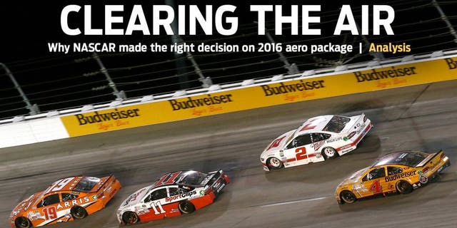 Carl Edwards, driver of the #19 ARRIS Toyota, leads a pack of cars during the NASCAR Sprint Cup Series Bojangles' Southern 500 at Darlington Raceway on September 6, 2015 in Darlington, South Carolina. (Photo by Sarah Crabill/NASCAR via Getty Images)