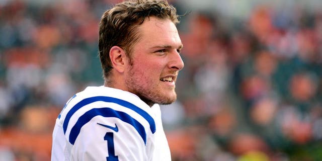 Indianapolis Colts punter Pat McAfee against the Bengals at Paul Brown Stadium in Cincinnati, Ohio, Aug. 28, 2014.