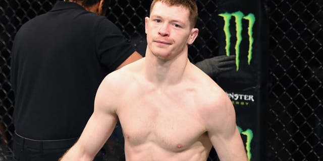 DALLAS, TX - MARCH 14: (L-R) Joseph Duffy walks back to this corner after defeating Jake Lindsey in their lightweight bout during the UFC 185 event at the American Airlines Center on March 14, 2015 in Dallas, Texas. (Photo by Josh Hedges/Zuffa LLC/Zuffa LLC via Getty Images)