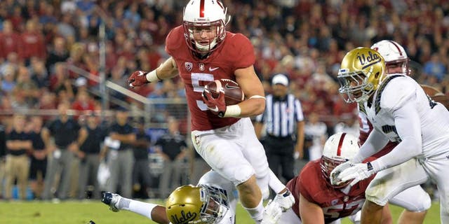 September 12, 2015; Stanford, CA, USA; Stanford Cardinal running back Christian McCaffrey (5) before the game against the Central Florida Knights at Stanford Stadium. Mandatory Credit: Kyle Terada-USA TODAY Sports