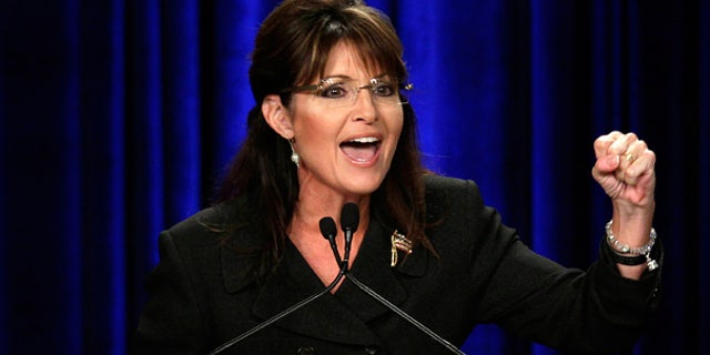Oct. 16: Former Alaska Gov. Sarah Palin speaks during a rally in Anaheim, Calif.