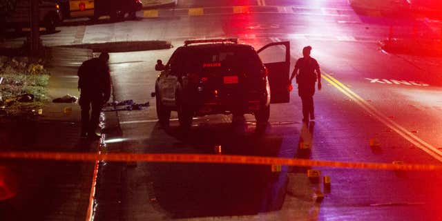 Oct. 16, 2016: Vallejo Police officers work at the scene of a shooting in Vallejo, Calif.