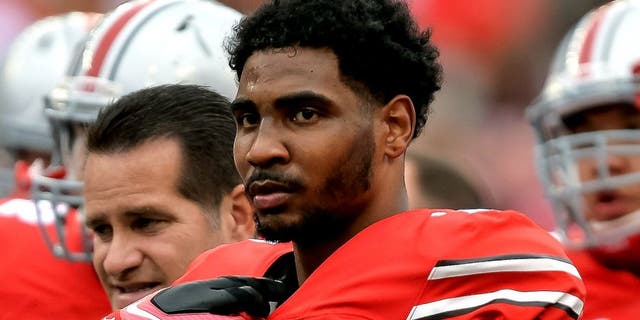 COLUMBUS, OH - SEPTEMBER 26: Braxton Miller #1 of the Ohio State Buckeyes takes a breather before a game against the Western Michigan Broncos at Ohio Stadium on September 26, 2015 in Columbus, Ohio. (Photo by Jamie Sabau/Getty Images)
