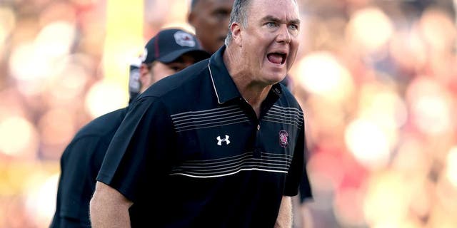 COLUMBIA, SC - OCTOBER 17: Interim head coach Shawn Elliott of the South Carolina Gamecocks reacts to a call during their game against the Vanderbilt Commodores at Williams-Brice Stadium on October 17, 2015 in Columbia, South Carolina. (Photo by Streeter Lecka/Getty Images)