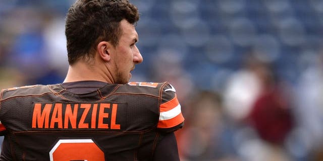 Oct 4, 2015; San Diego, CA, USA; Cleveland Browns quarterback Johnny Manziel (2) looks on before the game against the San Diego Chargers at Qualcomm Stadium. Mandatory Credit: Jake Roth-USA TODAY Sports