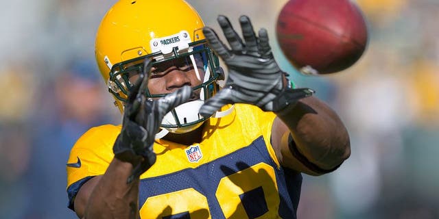 Oct 18, 2015; Green Bay, WI, USA; Green Bay Packers wide receiver Ty Montgomery (88) catches a pass during warmups prior to the game against the San Diego Chargers at Lambeau Field. Mandatory Credit: Jeff Hanisch-USA TODAY Sports