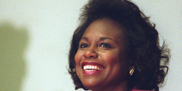 In this April 8, 1993, file photo, Anita Hill is seen in Cambridge, Mass.