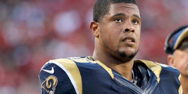 Sep 14, 2014; Tampa, FL, USA; St. Louis Rams guard Rodger Saffold (76) during the second half against the Tampa Bay Buccaneers at Raymond James Stadium. St. Louis Rams defeated the Tampa Bay Buccaneers 19-17. Mandatory Credit: Kim Klement-USA TODAY Sports