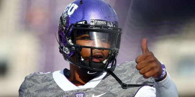 FORT WORTH, TX - OCTOBER 03: Trevone Boykin #2 of the TCU Horned Frogs warms up before taking on the Texas Longhorns at Amon G. Carter Stadium on October 3, 2015 in Fort Worth, Texas. (Photo by Tom Pennington/Getty Images)