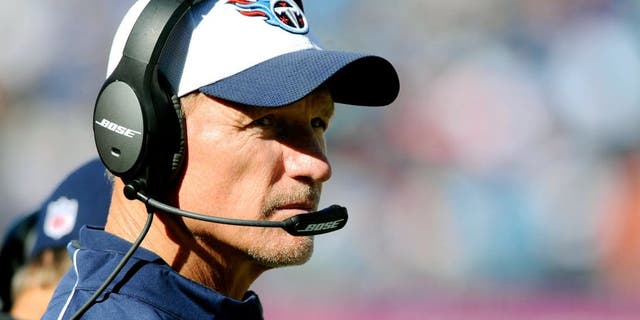 Oct 18, 2015; Nashville, TN, USA; Tennessee Titans head coach Ken Whisenhunt looks on from the sidelines during the second half against the Miami Dolphins at Nissan Stadium. The Dolphins won 38-10. Mandatory Credit: Christopher Hanewinckel-USA TODAY Sports