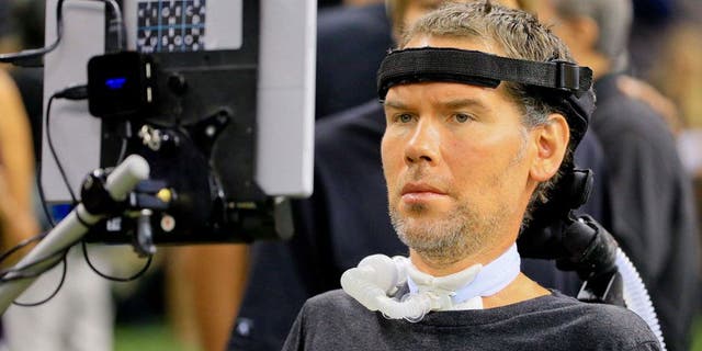 Sep 20, 2015; New Orleans, LA, USA; New Orleans Saints former player Steve Gleason who suffers from ALS is seen on the sideline during the second quarter of a game against the Tampa Bay Buccaneers at the Mercedes-Benz Superdome. Mandatory Credit: Derick E. Hingle-USA TODAY Sports