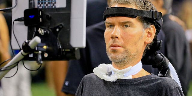 Sep 20, 2015; New Orleans, LA, USA; New Orleans Saints former player Steve Gleason who suffers from ALS is seen on the sideline during the second quarter of a game against the Tampa Bay Buccaneers at the Mercedes-Benz Superdome. Mandatory Credit: Derick E. Hingle-USA TODAY Sports