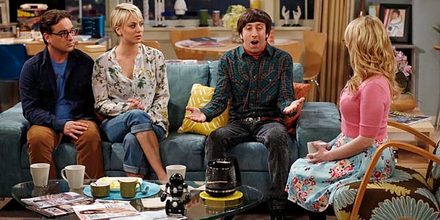 Johnny Galecki, Kaley Cuoco-Sweeting, Simon Helberg and Melissa Rauch discuss money on 'The Big Bang Theory'. (Monty Brinton/CBS)