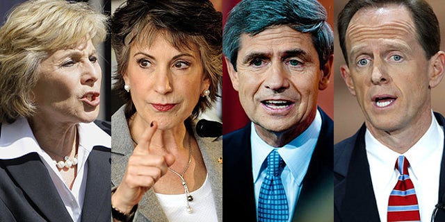From left: California Democratic Sen. Barbara Boxer, Republican challenger Carly Fiorina; Pennsylvania Senate candidate Democratic Rep. Joe Sestak, Republican rival Pat Toomey.