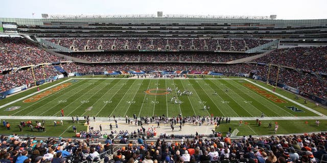 CHICAGO, IL - OCTOBER 19: A general view of Soldier Field as the Chicago Bears play the Miami Dolphins on October 19, 2014 in Chicago, Illinois. The Dolphins defeated the Bears 27-14. (Photo by John Konstantaras/Getty Images)