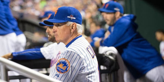NEW YORK, NY - OCTOBER 13: Terry Collins #10 of the New York Mets looks on from the dugout during Game 4 of the NLDS against the Los Angeles Dodgers at Citi Field on Tuesday, October 13, 2015 in the Queens borough of New York City. (Photo by Rob Tringali/MLB Photos via Getty Images) *** Local Caption)
