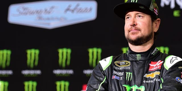 KANNAPOLIS, NC - OCTOBER 21: Kurt Busch, driver of the #41 Stewart-Haas Racing Chevrolet, looks on during a press conference announcing Monster Energy as a co-sponsor on the #41 Stewart-Haas Racing Chevrolet at Stewart-Haas Racing on October 21, 2015 in Kannapolis, North Carolina. Monster Energy will team with Busch for a multiyear deal which will include primary sponsorship (hood) for 17 races, secondary sponsorship (quarter panel) for 18 races, and one full primary race sponsorship. (Photo by Jared C. Tilton/Stewart-Haas Racing via Getty Images)