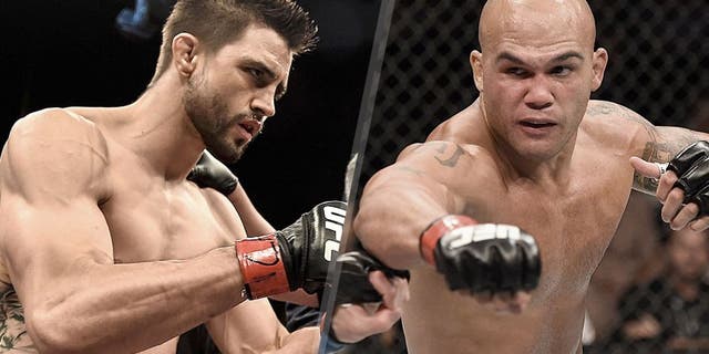 GOIANIA, BRAZIL - MAY 30: Carlos Condit of the United States and Thiago Alves of Brazil touch gloves prior to their welterweight UFC bout during the UFC Fight Night event at Arena Goiania on May 30, 2015 in Goiania, Brazil. (Photo by Buda Mendes/Zuffa LLC/Zuffa LLC via Getty Images)