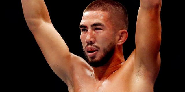 LAS VEGAS, NV - JULY 11: Louis Smolka reacts to his victory over Neil Seery in their flyweight fight during the UFC 189 event inside MGM Grand Garden Arena on July 11, 2015 in Las Vegas, Nevada. (Photo by Christian Petersen/Zuffa LLC/Zuffa LLC via Getty Images)