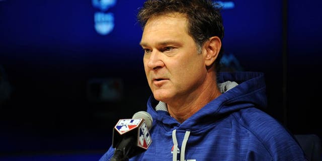 October 8, 2015; Los Angeles, CA, USA; Los Angeles Dodgers manager Don Mattingly speaks with media following workouts before game one of the NLDS at Dodger Stadium. Mandatory Credit: Gary A. Vasquez-USA TODAY Sports