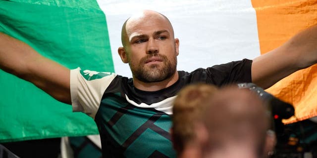 LAS VEGAS, NV - JULY 11: Cathal Pendred walks to the Octagon to face John Howard in their welterweight fight during the UFC 189 event inside MGM Grand Garden Arena on July 11, 2015 in Las Vegas, Nevada. (Photo by Josh Hedges/Zuffa LLC/Zuffa LLC via Getty Images)