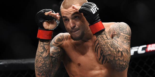 NEW ORLEANS, LA - JUNE 06: Dustin Poirier squares up against Yancy Medeiros in their lightweight bout during the UFC Fight Night event at Smoothie King Center on June 6, 2015 in New Orleans, Louisiana. (Photo by Stacy Revere/ Zuffa LLC/Zuffa LLC via Getty Images)