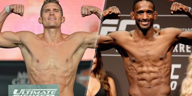 Stephen Thompson steps onto the scale during the TUF 21 Finale Weigh-in at the UFC Fan Expo in the Sands Expo and Convention Center on July 11, 2015 in Las Vegas Nevada. (Photo by Brandon Magnus/Zuffa LLC/Zuffa LLC via Getty Images) Neil Magny of the United States steps onto the scale during the UFC 190 Rousey v Correia weigh-in at HSBC Arena on July 31, 2015 in Rio de Janeiro, Brazil. (Photo by Matthew Stockman/Getty Images)