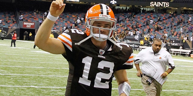 Oct. 24: Cleveland Browns quarterback Colt McCoy (12) runs off the field after his NFL football game against the New Orleans Saints at the Louisiana Superdome in New Orleans.