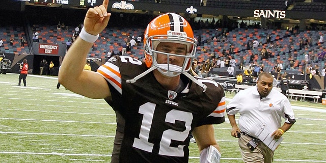 Oct. 24: Cleveland Browns quarterback Colt McCoy (12) runs off the field after his NFL football game against the New Orleans Saints at the Louisiana Superdome in New Orleans.