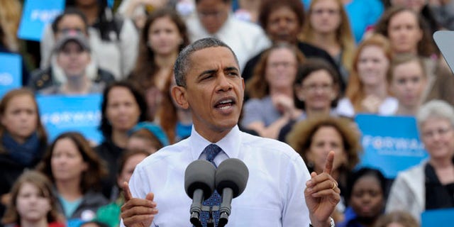 Oct. 19, 2012: President Barack Obama speaks about choice facing women in the election during a campaign event at George Mason University in Fairfax, Va.