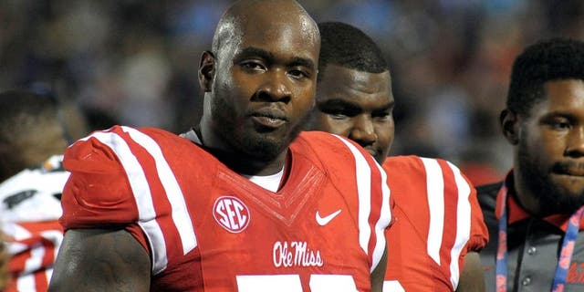 Oct 24, 2015; Oxford, MS, USA; Mississippi Rebels offensive lineman Laremy Tunsil (78) during the game against the Texas A&M Aggies at Vaught-Hemingway Stadium. Mississippi Rebels beat Texas A&M Aggies 23-3. Mandatory Credit: Justin Ford-USA TODAY Sports