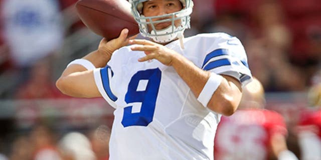 SANTA CLARA, CA - AUGUST 23: Quarterback Tony Romo #9 of the Dallas Cowboys warms up before a preseason game against the San Francisco 49ers on August 23, 2015 at Levi's Stadium in Santa Clara, California. The 49ers won 23-6. (Photo by Brian Bahr/Getty Images)