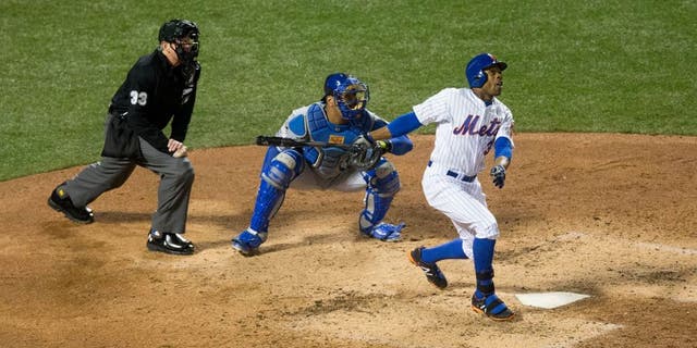 NEW YORK, NY - OCTOBER 30: Curtis Granderson #3 of the New York Mets bats during Game 3 of the 2015 World Series against the Kansas City Royals at Citi Field on Friday, October 30, 2015 in the Queens borough of New York City. (Photo by Rob Tringali/MLB Photos via Getty Images)