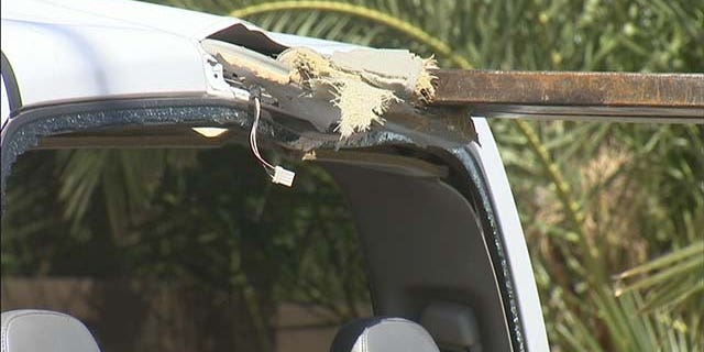 A steel beam pierced Ben Pinegar's pickup truck.
