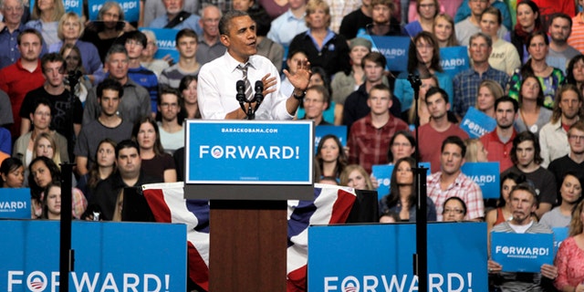 Nov. 1, 2012: President Barack Obama speaks during a campaign rally at the University of Colorado.