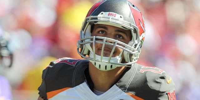 TAMPA, FL - OCTOBER 26: Wide receiver Mike Evans #13 of the Tampa Bay Buccaneers runs off the field at Raymond James Stadium on October 26, 2014 in Tampa, Florida. (Photo by Cliff McBride/Getty Images)
