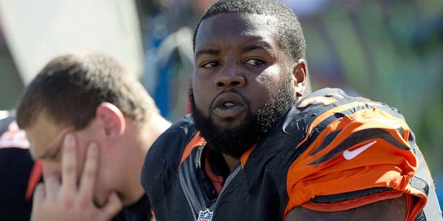 Sep 21, 2014; Cincinnati, OH, USA; Cincinnati Bengals tackle Andre Smith (71) against the Tennessee Titans at Paul Brown Stadium. The Bengals won 33-7. Mandatory Credit: Aaron Doster-USA TODAY Sports
