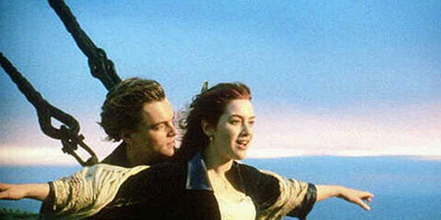 Kate Winslet en Leonardo DiCaprio in een fotoshoot "Titanic" 1997.