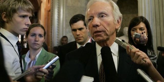Oct. 27: Sen. Joseph Lieberman, I-Conn., speaks to reporters on Capitol Hill in Washington (AP).