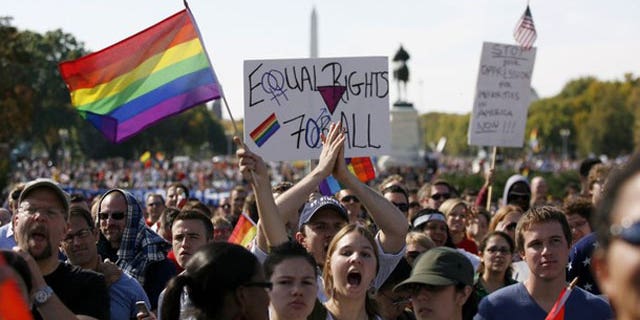 Oct. 11: Thousands of people gather during a gay rights demonstration in Washington (Reuters).