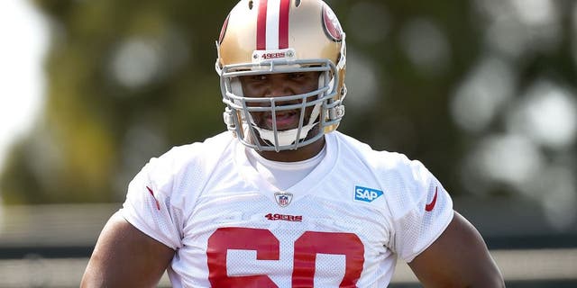 SANTA CLARA, CA - MAY 23: Kaleb Ramsey #60 of the San Francisco 49ers participates in drills during 49ers Rookie Minicamp on May 23, 2014 in Santa Clara, California. (Photo by Thearon W. Henderson/Getty Images)