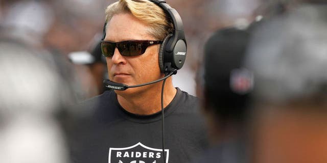 Nov 1, 2015; Oakland, CA, USA; Oakland Raiders head coach Jack Del Rio walks down the sideline during action against the New York Jets in the fourth quarter at O.co Coliseum. The Raiders defeated the Jets 34-20. Mandatory Credit: Cary Edmondson-USA TODAY Sports